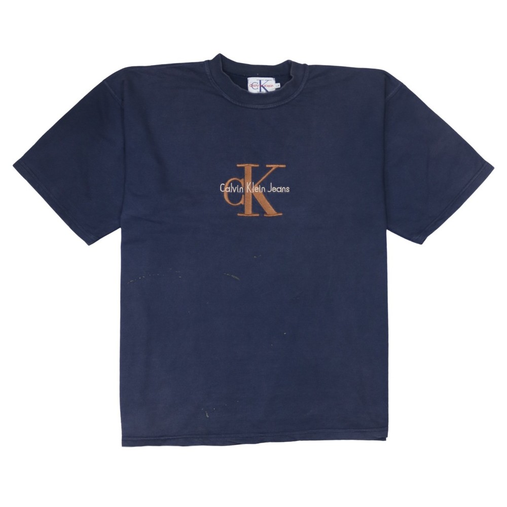 Calvin Klein Mens T Shirt Navy Blue Embroidered CK Jeans Logo Relaxed Fit L