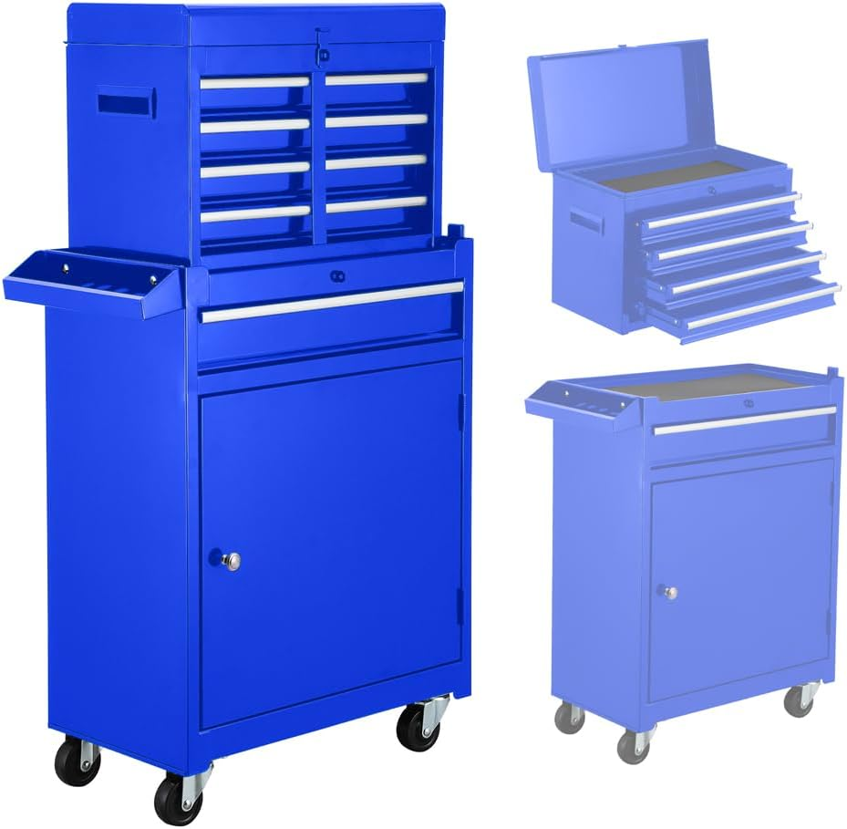 Large Tool Box,5 Drawer Blue Rolling Tool Chest on Wheels with Snap on Tool Box