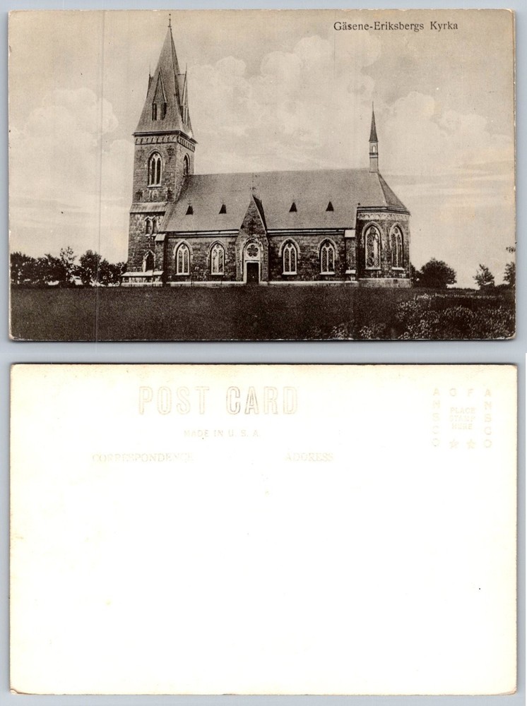 Gäsene-Eriksbergs Kyrka Church Sweden RPPC Postcard Vintage