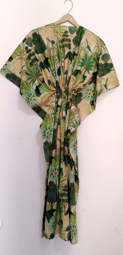 Indian Vintage 100% Cotton Long Beach Maxi Kaftan Dress One Size Caftan Kimono