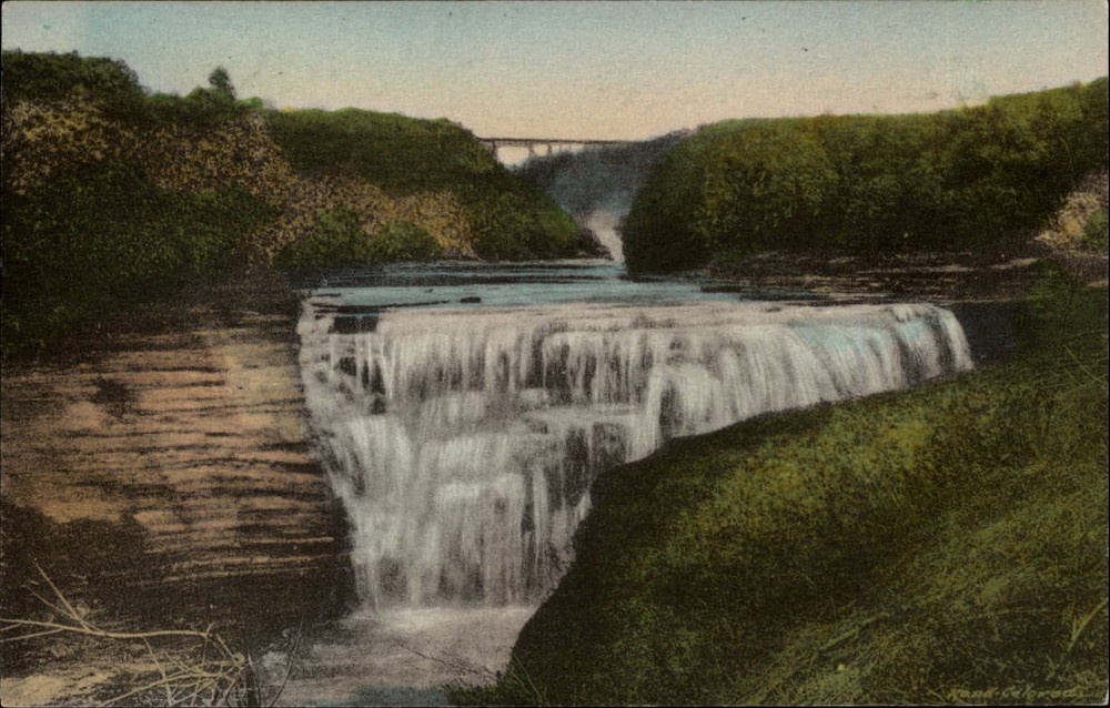 Middle Falls Letchworth Castile New York hand colored Albertype ~ postcard
