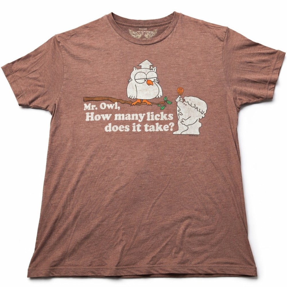 Tootsie Pop Mr Owl How Many Licks Does It Take T-Shirt Men’s XXL Brown