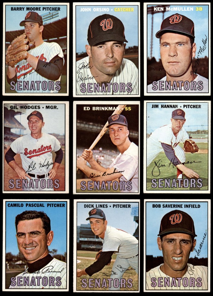 1967 Topps Washington Senators Team Set 5 - 22 of 29 Cards - EX Condition