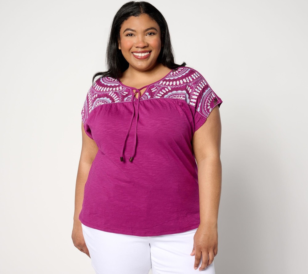 SUNNYLiFE Women's Top Sz M Denim & Co. Textured Knit Dolman-Sleeve Red A650899