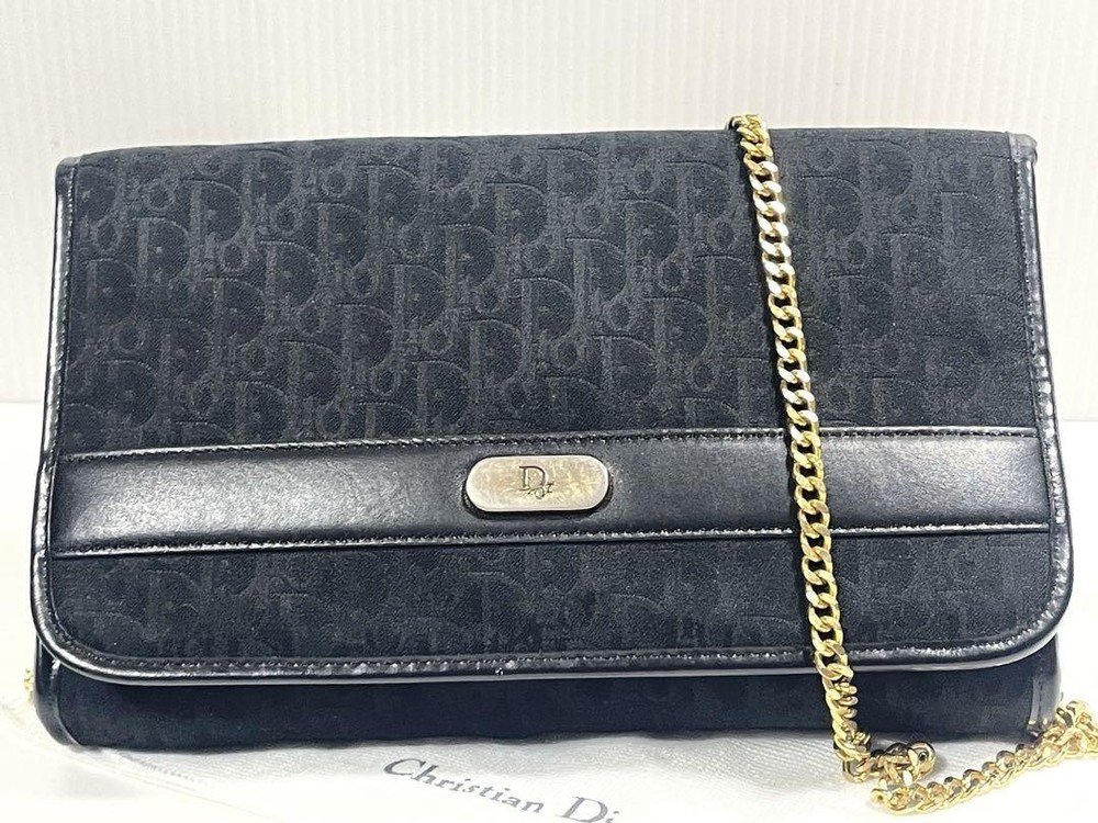 Christian Dior Trotter Black Leather Shoulder Bag New