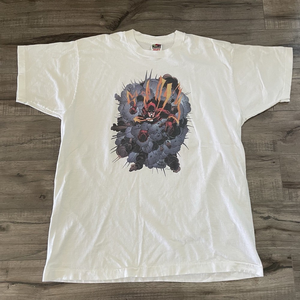 Vintage 1997 The Flash DC Comics Superhero Double Sided White Graphic T-Shirt XL