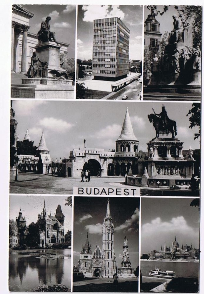 Hungary Postcard Budapest Multi View Statues Castles Churches