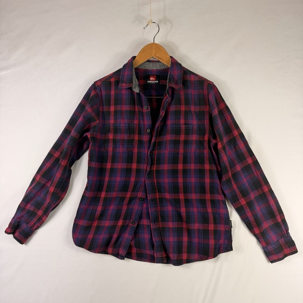Quicksilver Flannel Shirt Plaid Button Down 100% Cotton Women's Size M Purple