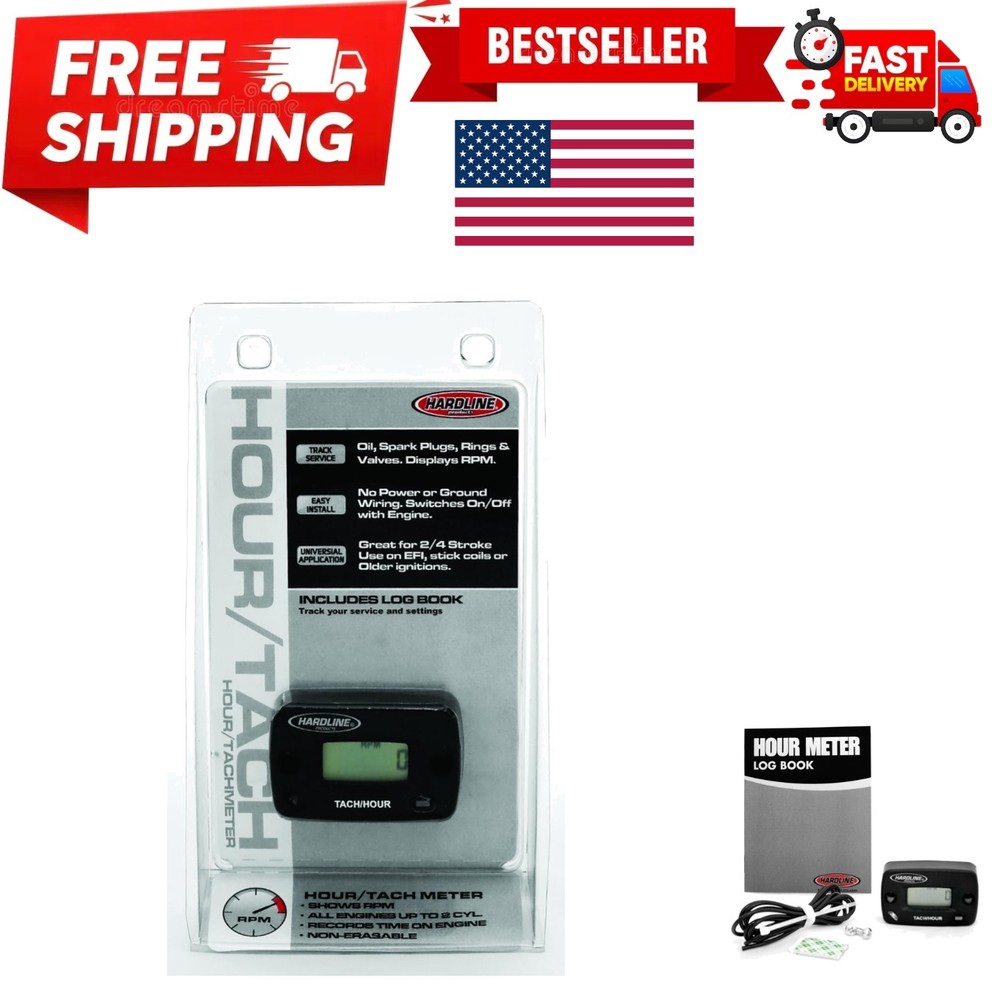 Compact Waterproof Hour/Tach Meter with 10- Battery - Ideal for Engines