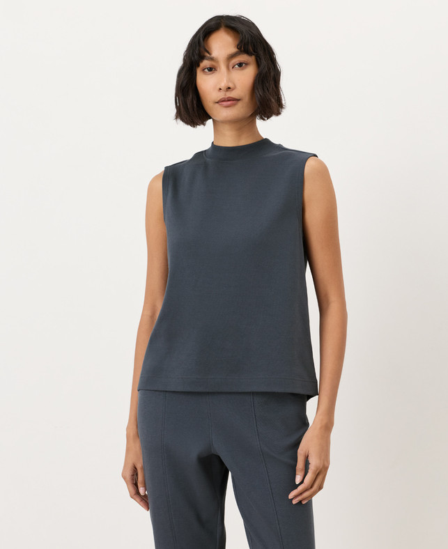 PACT Organic Airplane Mock Neck Shell, Steel Blue (NEW WT)