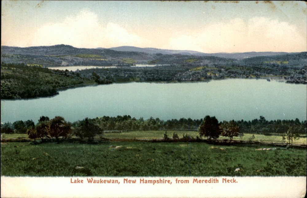 Lake Waukewan New Hampshire ~ aerial view ~ from Meredith Neck ~ UDB postcard