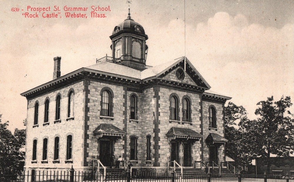 Webster MA - Grammar School Prospect Street Massachusetts Postcard 1909