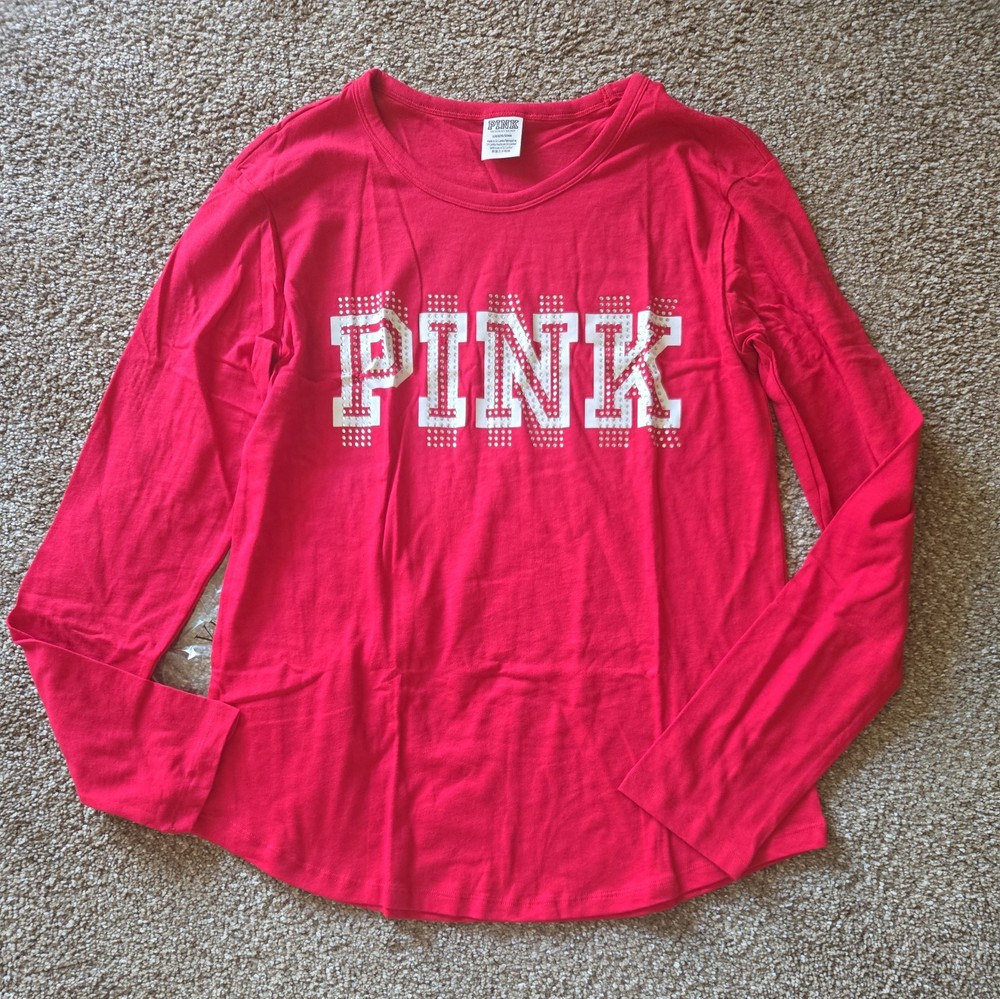 Victoria's Secret Pink Rhinestone Bling Long Sleeve Top Size Large NWOT