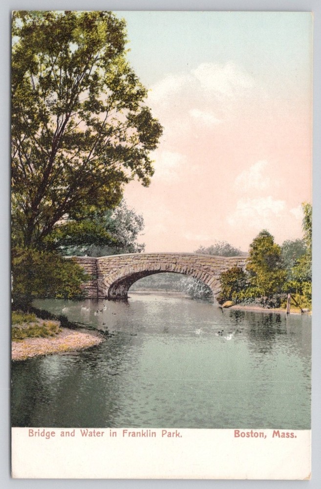 Franklin Park Boston MA Stone Bridge Polychrome New England News Postcard 1910s