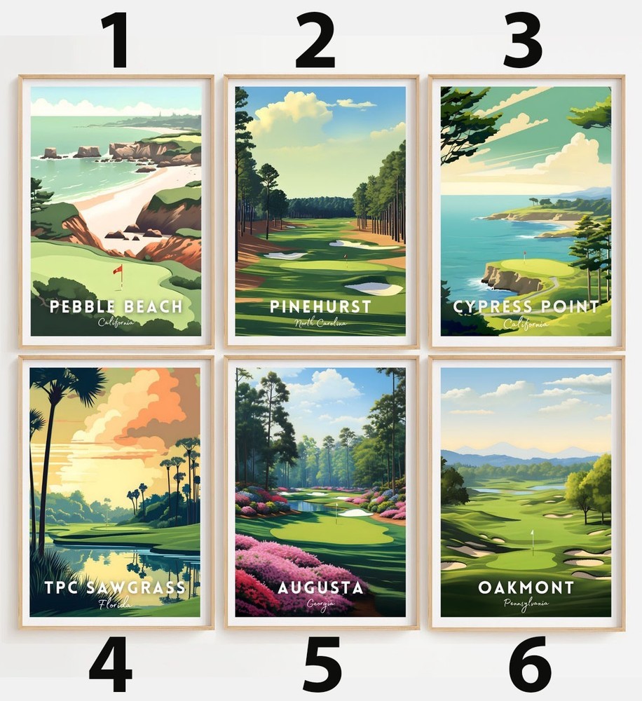 Pebble Beach Pinehurst Golf Course Travel Poster Vintage Wall Art