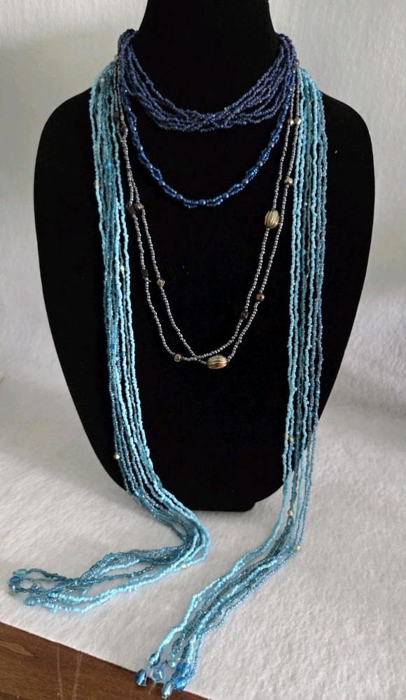 Vintage BOHO Glass Seed Bead Necklace  Lot  Bohemian Multi-strand LARIAT