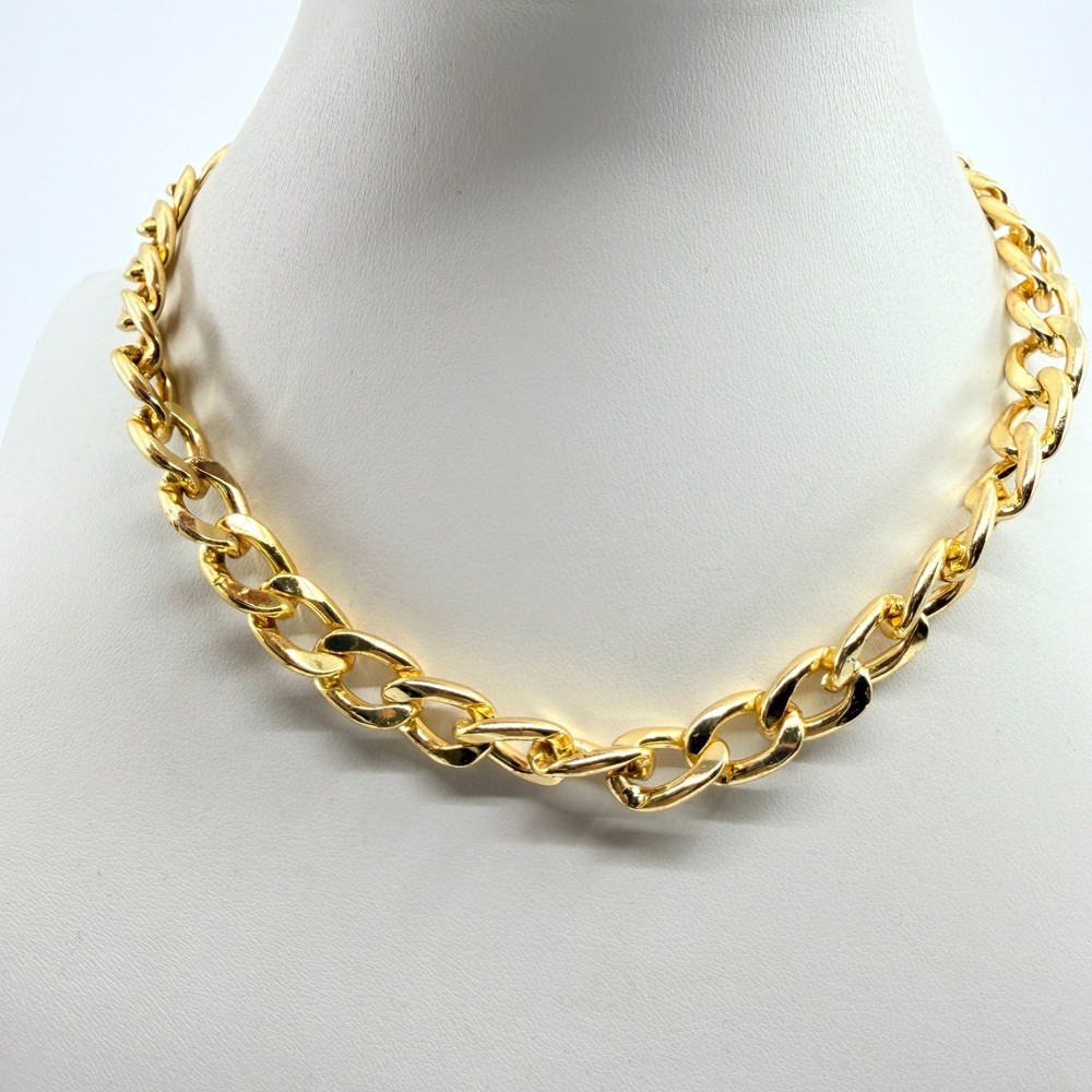 Vintage Chunky Gold Tone Curb Chain Necklace Mixed Metal Gunmetal Toggle Clasp