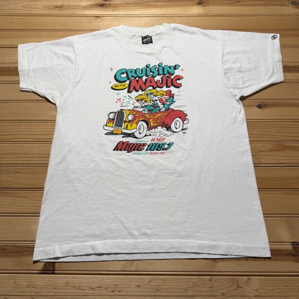 Vintage 90s Cruisin' with Majic WMJI 105.7 FM Radio Cleveland T-Shirt USA Large