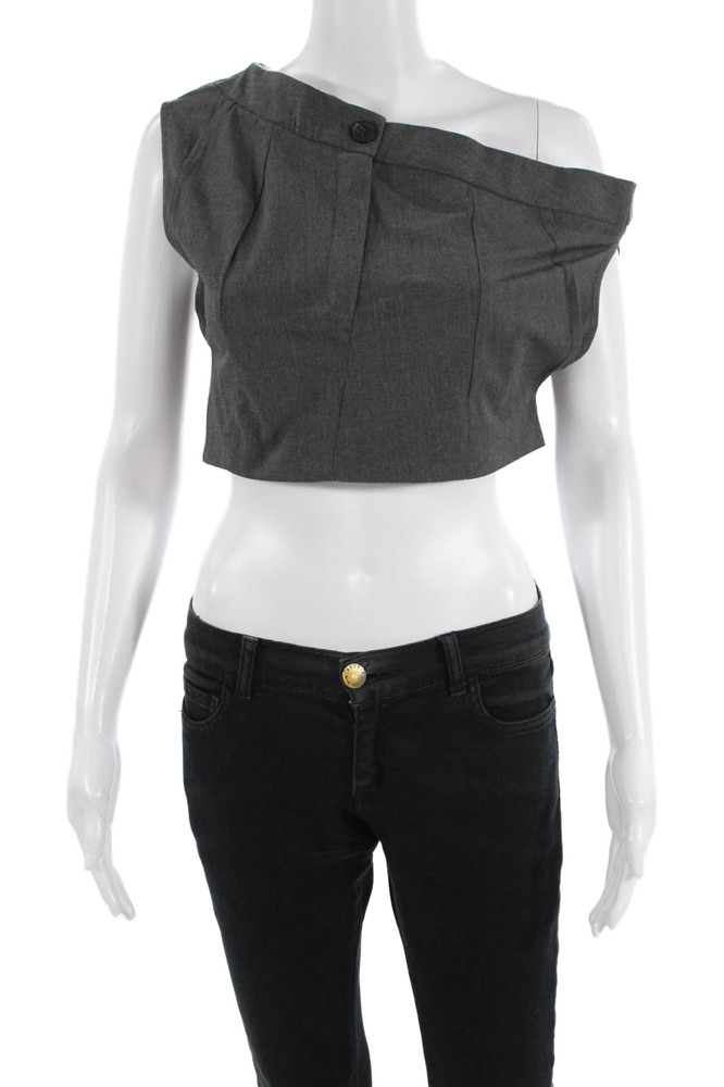 Zara Womens Sleeveless Cropped One Shoulder Blouse Grey Size Extra SmallFree Shipping in US $100+ Orders | $6.95 Orders Below