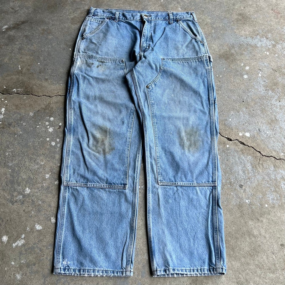 Vintage carhartt blue denim jeans double knee work wear carpenter pants