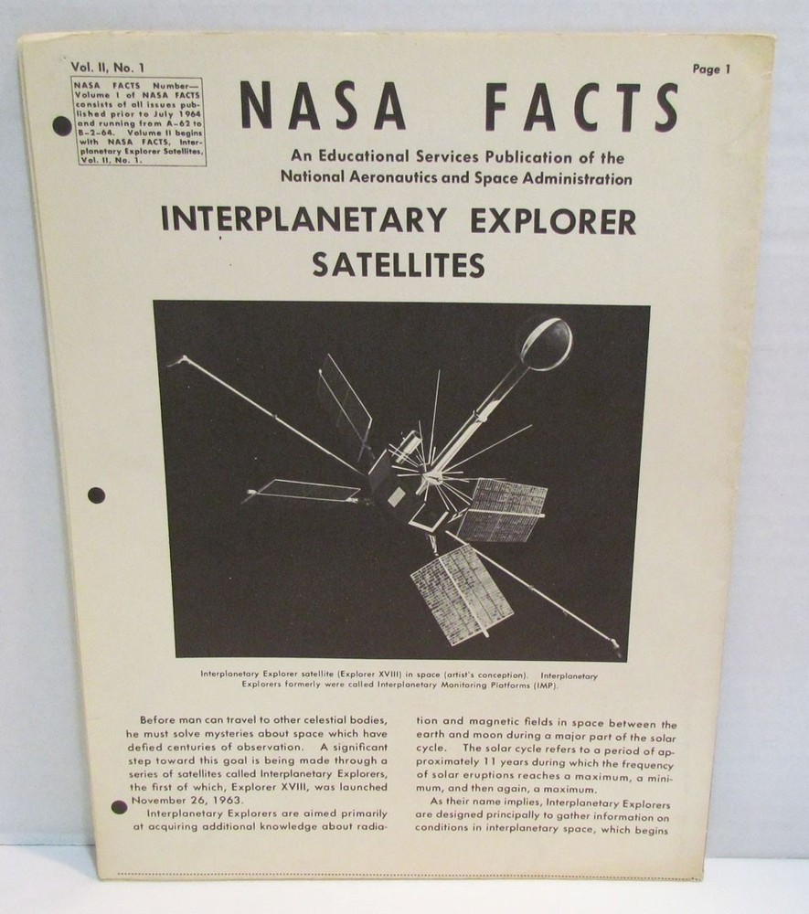 Nasa Facts Interplanetary Explorer Satellites Vol. Ii No. 1 Space Exploration
