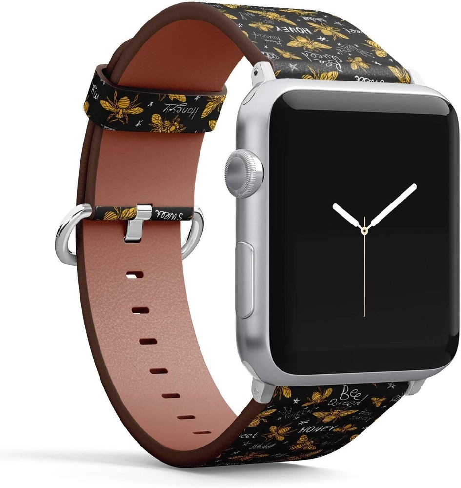 Golden Pattern Queen Crown Textile) Patterned Leather Wristband Stra (Honey bee