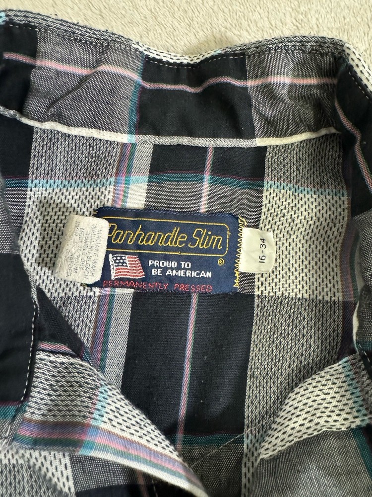 Vintage Panhandle Slim Pearl Snap Shirt Mens 16 34 USA Western Long Sleeve
