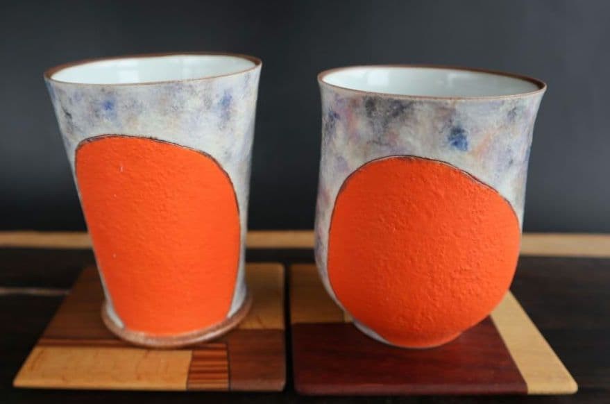 Colorful Cups Set of 2 Kutani Ware Handmade Hand-painted Ceramic Mugs