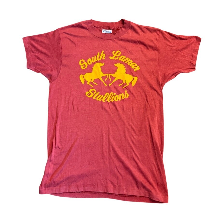 Vintage Hanes Fifty-Fifty South Lamar Stallions T Shirt Red Mens Large USA Made