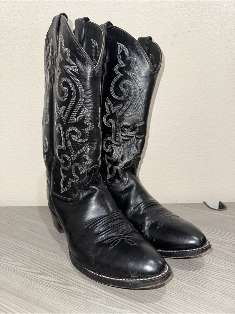 Justin 1409 Men's Black Leather Embroidered Cowboy Boots Size 10.5 EEE 3E Western