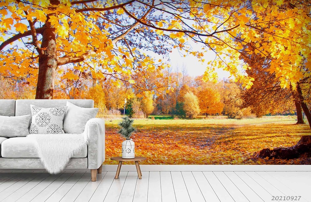 3D Fall Golden Tree Scenery Wall Murals Wallpaper Murals Wall Sticker