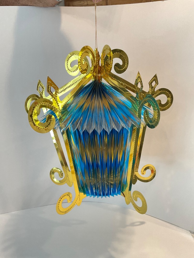 Vintage Christmas MCM Large 3-D Foil Mylar Hanging Lantern Decor 12” x 12” Japan
