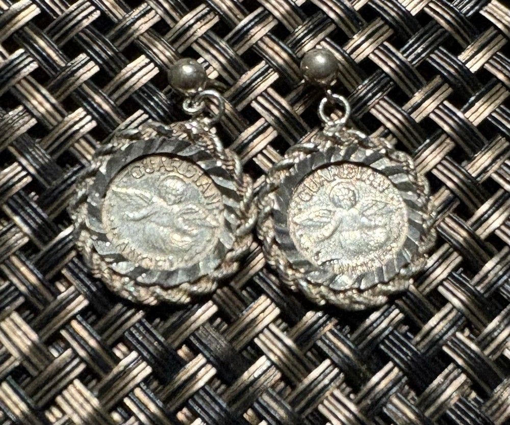Vintage Sterling Silver Guardian Angel Stud Earrings