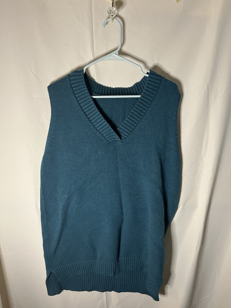 SHEIN Women's L Gray Oversized V-Neck High-Low Sleeveless Sweater Vest