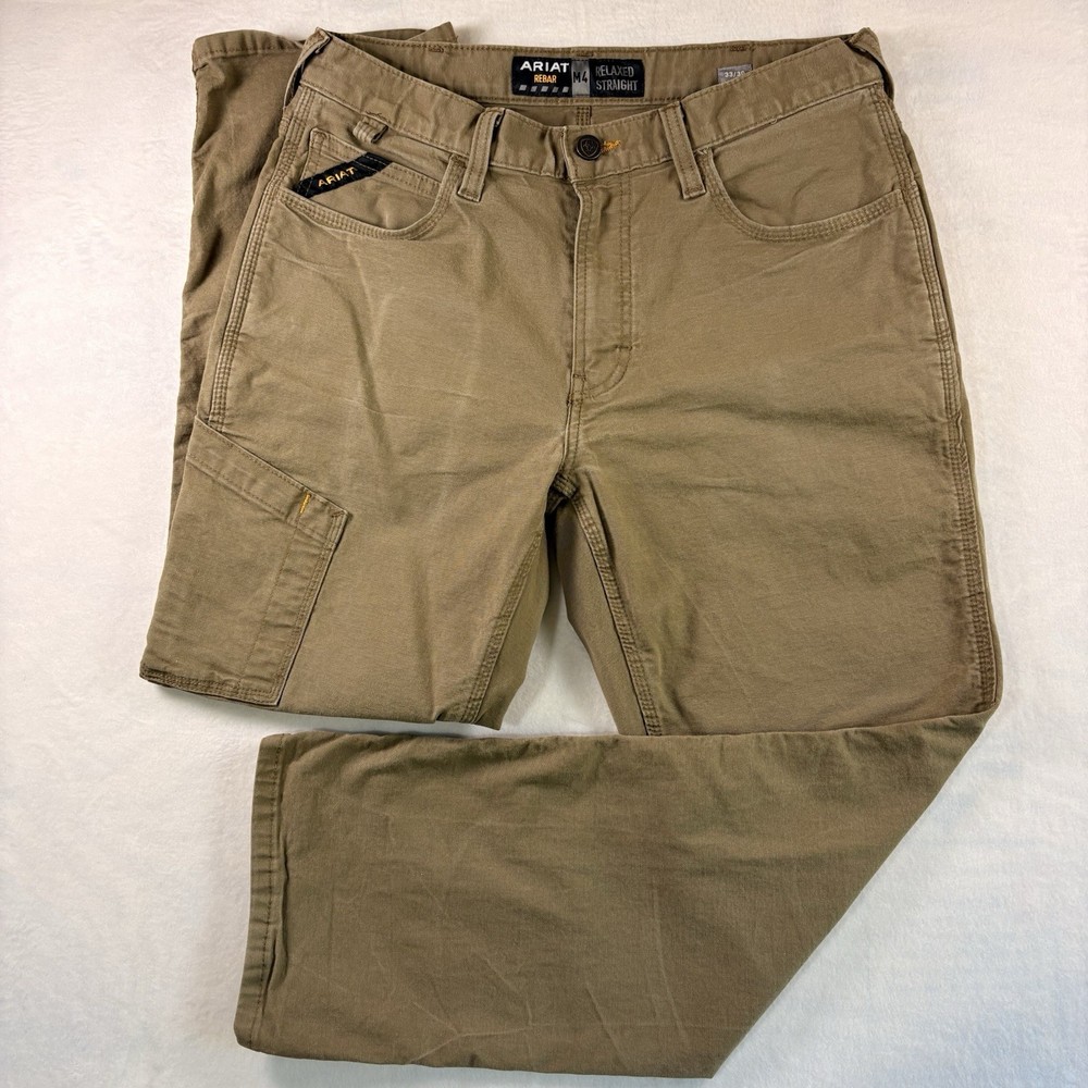 Ariat Rebar M4 Pants Mens 33x30 Tan Khaki Workwear Relaxed Straight Canvas