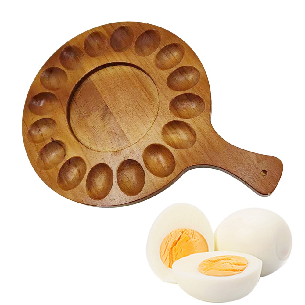 Wooden Deviled Egg Tray with Handle – 16-Hole Serving Platter for Parties