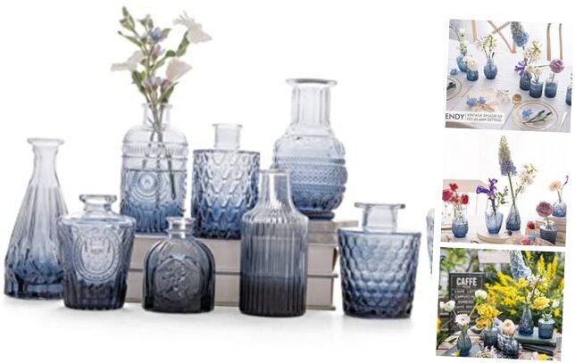 Blue Glass Bud Vase Set of 10 - Small Vases for Flowers, Bud 10pcs Blue-style1