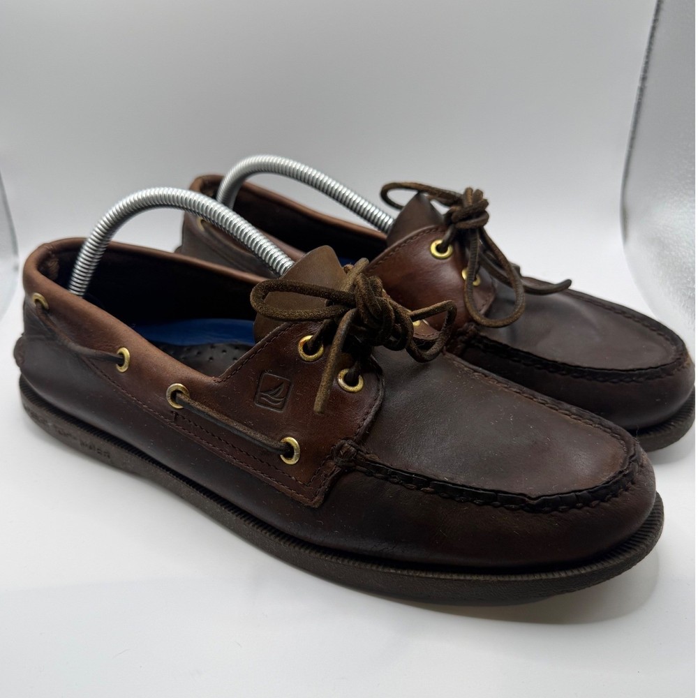 Sperry Top-Sider Authentic Dark Brown Real Leather Boat Shoes Sz Mens 9 Wide Fit