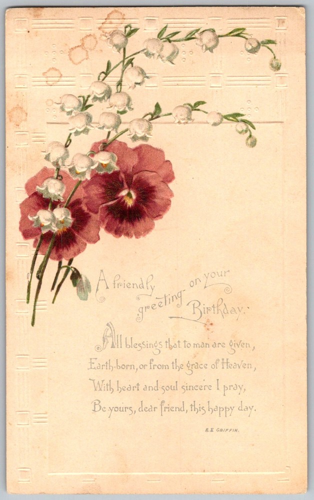 Antique Postcard Pansies & Lily-of-the-valley 1910s
