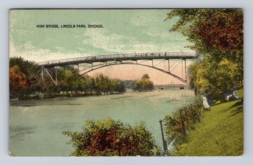 Chicago IL-Illinois, High Bridge, Lincoln Park, Antique, Vintage c1913 Postcard