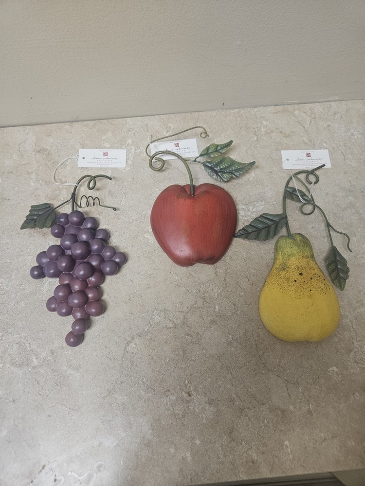 HOME INTERIORS Fruit Impressions Plaques Apple, Grapes, Pear - Set Of 3