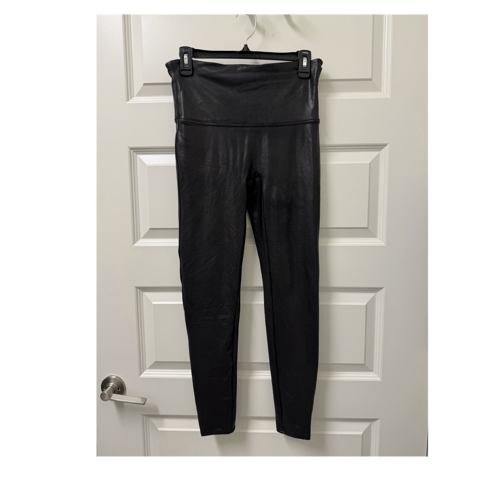 Spanx Ankle Leggings Black XL Nylon Elastane Elastic Waist Stretch 2437 26202
