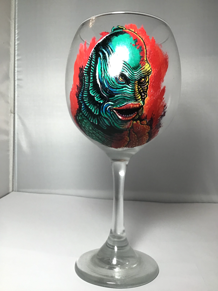 The Creature From The Black Lagoon Universal studios hand painted wine glass
