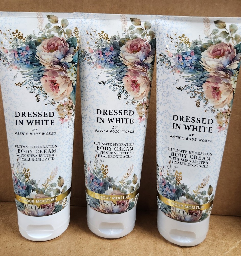 DRESSED IN WHITE LOT OF 3 CREAM TUBE LOTIONS BATH AND BODY WORKS