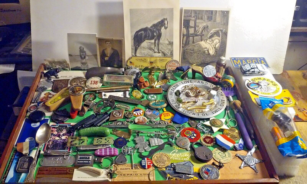 Junk Drawer Lot 125+ Mostly Vintage Items Trinkets Tokens Charms Paper Pez +More