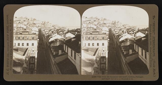 Photo:Lisbon Portugal 1907 Ascenso Elevator View Cityscape Stereo Card