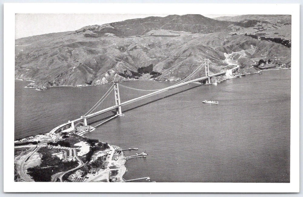 Golden Gate Bridge Aerial View Postcard Vintage San Francisco CA 1930s