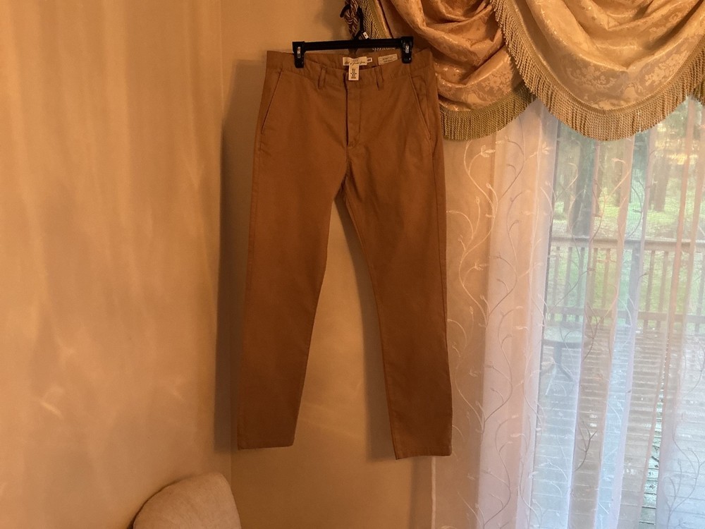 H&M L.O.G.G brown mens pants sz 33 x 31. Cotton chino skinny fit, stretch.