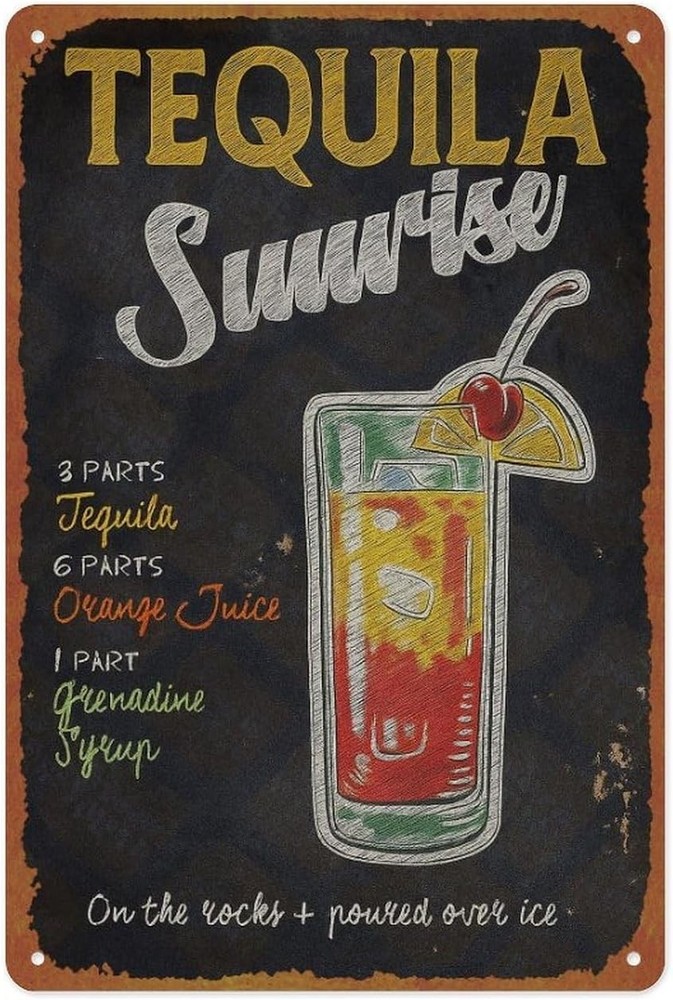 Tequila Sunrise Vintage Metal Tin Sign Wall Decor Poster 8 x 12 Inches
