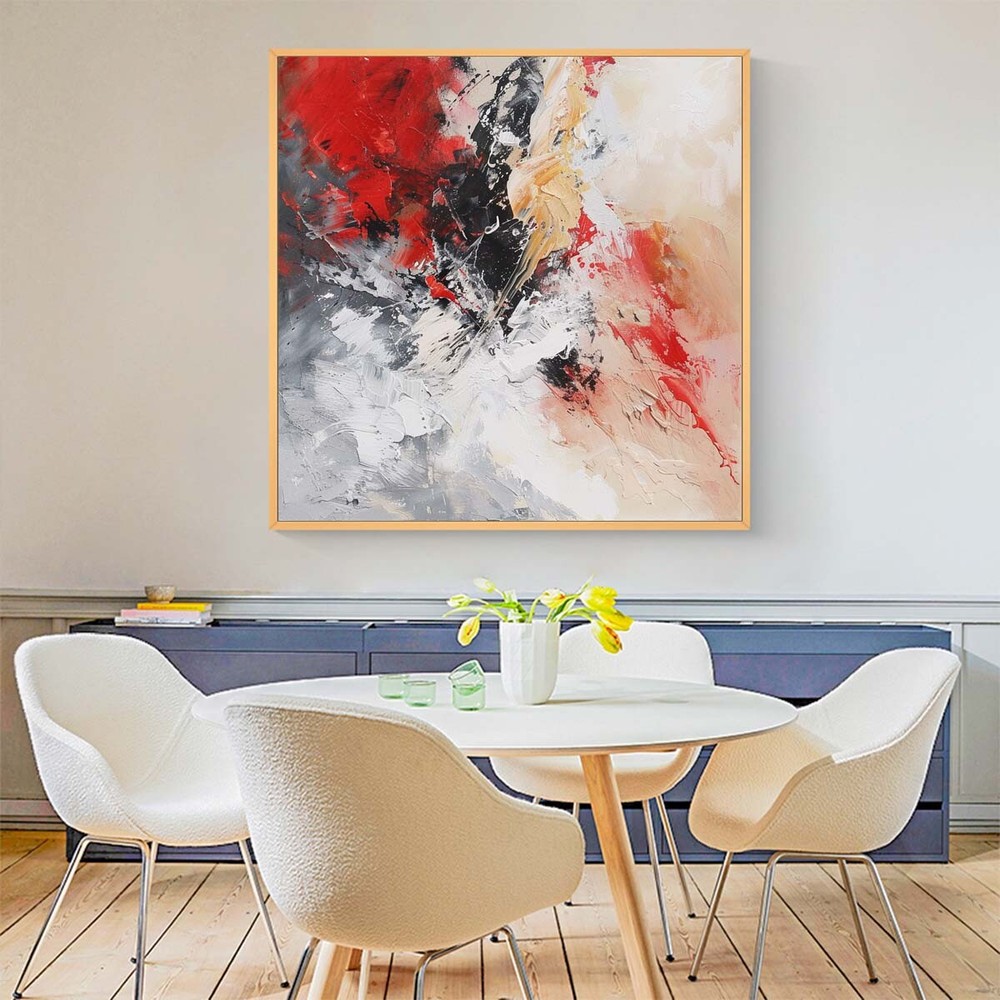 original Hand-Painted Oil Painting Abstract Wall Art Imaginative Red White